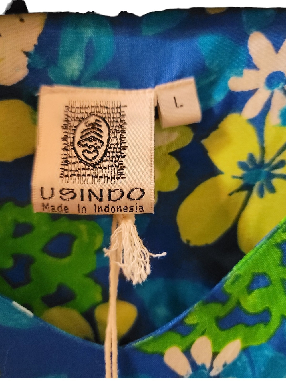 USINDO - Large Blue Floral Maxi Dress with Green & Yellow Blooms - Picture 7 of 8